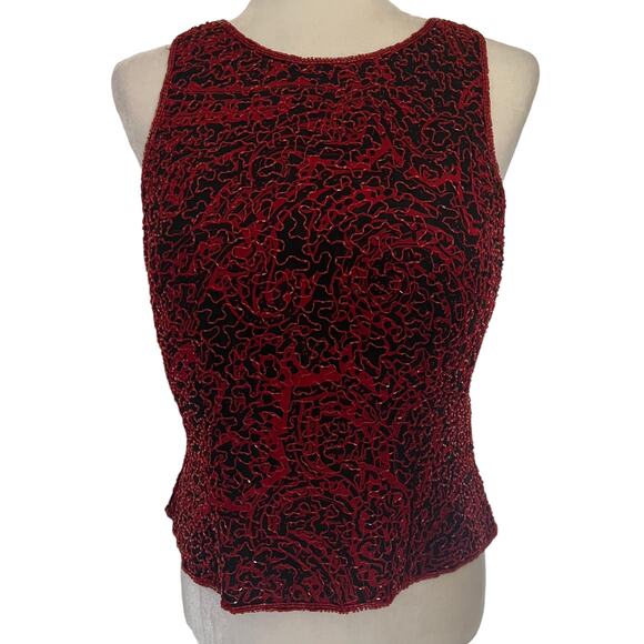 Vintage Y2K Andretta Donatello Silk Beaded Top Sz L Red Whimsigoth Party Indie - Picture 12 of 12
